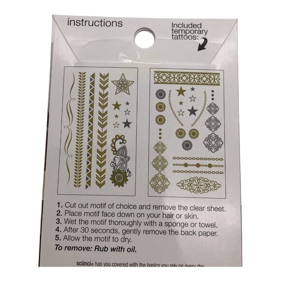 Scunci Temporary Gold & Silver Hair & Body Tattoos 2 Sheets Each Lot of 6 - Picture 4 of 7